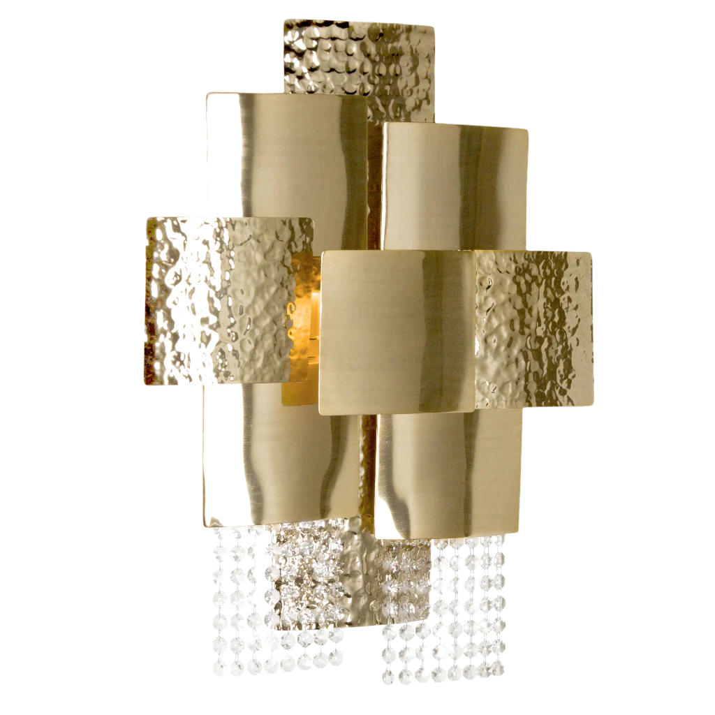 Hand-made crafted bespoke ceiling lamp chandelier suspension gold plated brass modern squares 