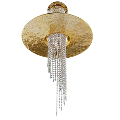 luxurious sophisticated dynamic ceiling lamp chandelier gold Swarovski crystals delicately hammered gold plated brass